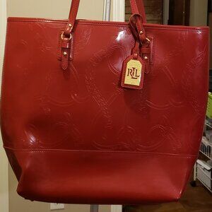 Ralph Lauren Belmar Spazzalato - Large Red Leather Tote - Equestrian themed HTF